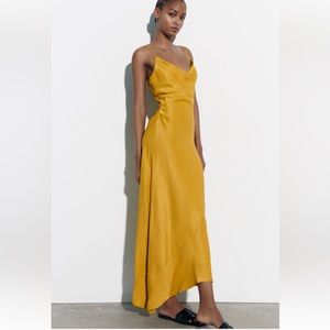 Zara Sexy Mustard SATIN EFFECT SLIP DRESS. size M